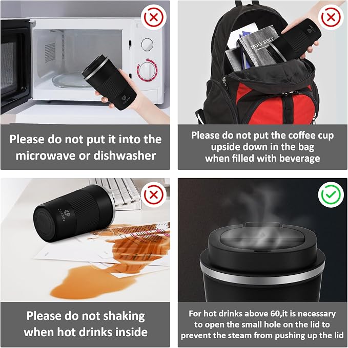 CS COSDDI 12 oz Stainless Steel Insulated Coffee Tumbler, Spill Proof Travel Mug with Lid for Hot & Cold Drinks, Car Cup Holder Friendly, Black - Image 4