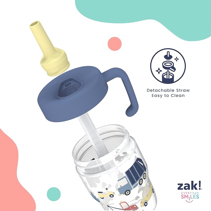 Zak Designs Capri Toddler Tumbler For Travel or At Home, 10oz 2-Pack Durable Plastic Sippy Cups With Handle and Leak-Proof Design are Perfect For Kids (Wheels, Blue) - Image 6