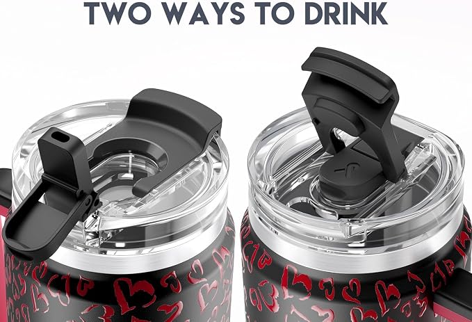 Meoky 40 oz Tumbler with Handle and Straw, Insulated Tumbler with Lid and Straw, Stainless Steel Travel Mug, Keeps Cold for 34 Hours, 100% Leak Proof, Fits in Car Cup Holder (Heart) - Image 6
