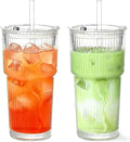 20 oz Glass Tumblers, Iced Coffee Cups with Lids and Glass Straws, Thickened Wall Glass Cups, Ideal for Smoothies, Cocktails, and Juices – Vintage and Durable Drinkware –2 Pack by MINGHYZYA