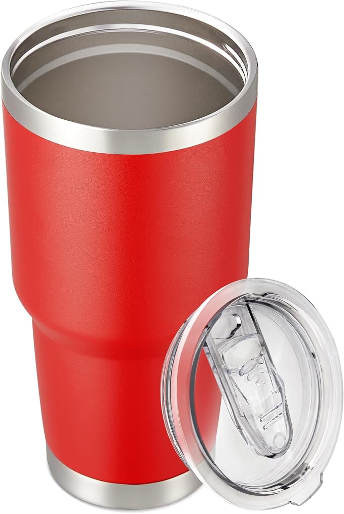 30 oz Tumbler with Lid Stainless Steel Tumblers Vacuum Insulated Cup Reusable Powder Coated Travel Mug Double Wall Leak Proof Portable Cups Keep Cold Drinks for 12 Hours, Wine Red, 1 Pack by CoolYoleb