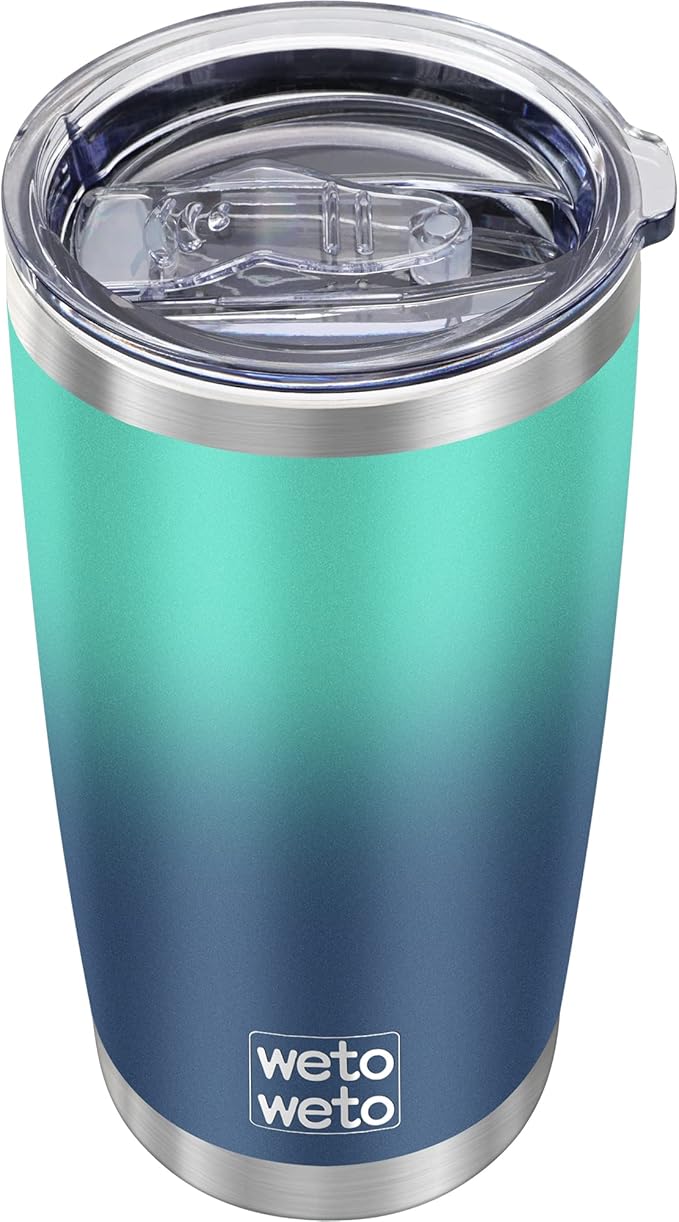 WETOWETO 20oz Insulated Stainless Steel Tumbler, Double Wall Vacuum Travel Coffee Mug, Leak-Proof Tumbler Cup for Home Office Travel (Green-Blue Gradient, 1 Pack) by Wetoweto