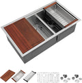 Dcolora 33 Inch Double Bowl Kitchen Sink Undermout Workstation 16 Gauge by Dcolora