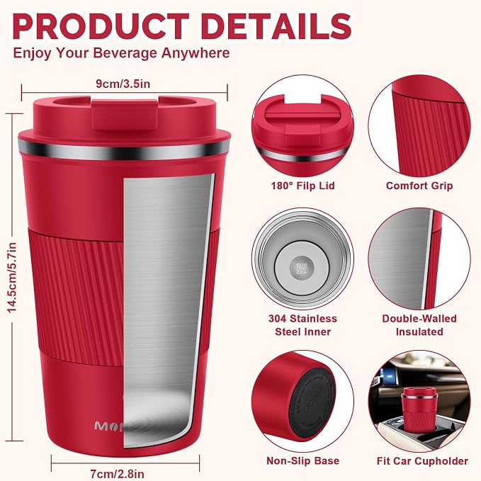 MOMSIV 12oz Travel Mug, Insulated Coffee Cup with Leakproof Lid, Vacuum Stainless Steel Double Walled Reusable Tumbler for Hot and Cold Water Coffee and Tea - Image 2