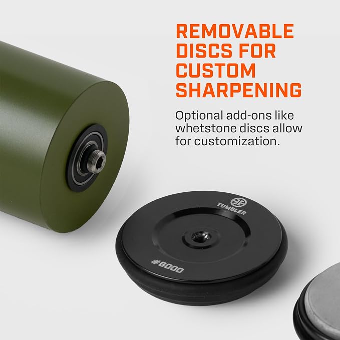TUMBLER Pro Rolling Knife Sharpener™ - Knife Sharpening Made Easy - Ultimate Gift for Father's Day - Kit with Removable Disc System - 4-Layer Diamond Sharpening Disc & EdgeBoost Ceramic Disc (Green) - Image 7