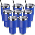 DOMICARE 30oz Tumbler Bulk with Lid and Straw, Double Wall Travel Coffee Mug, Insulated Vacuum Stainless Steel Tumblers, Powder Coated Tumbler Cup (Dark Blue, 8) by VisittheDOMICARE