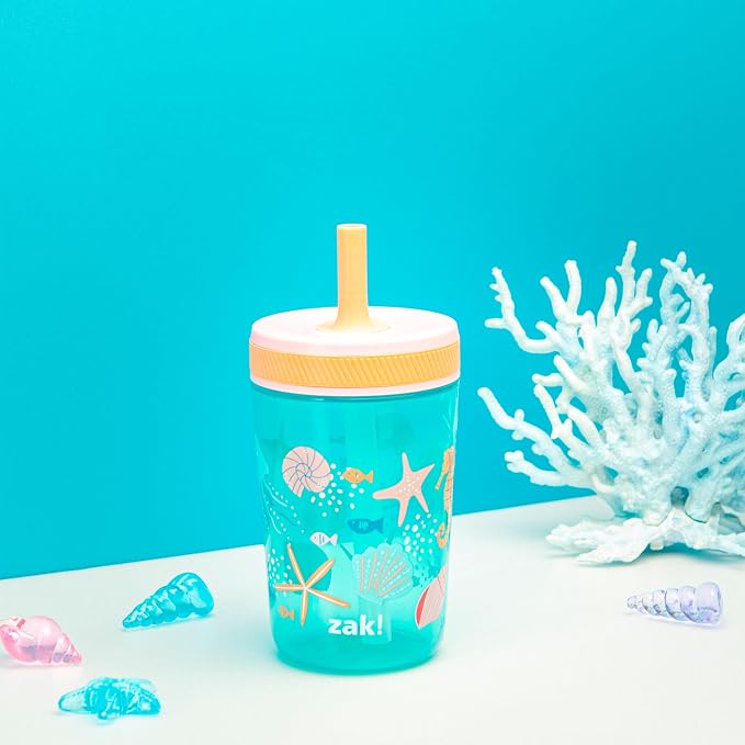Zak Designs Kelso 15 oz Tumbler Set, (Shells) Leak-Proof Screw-On Lid with Straw Made of Durable Plastic and Silicone, Perfect Cup Bundle for Kids (2pc Set) - Image 3