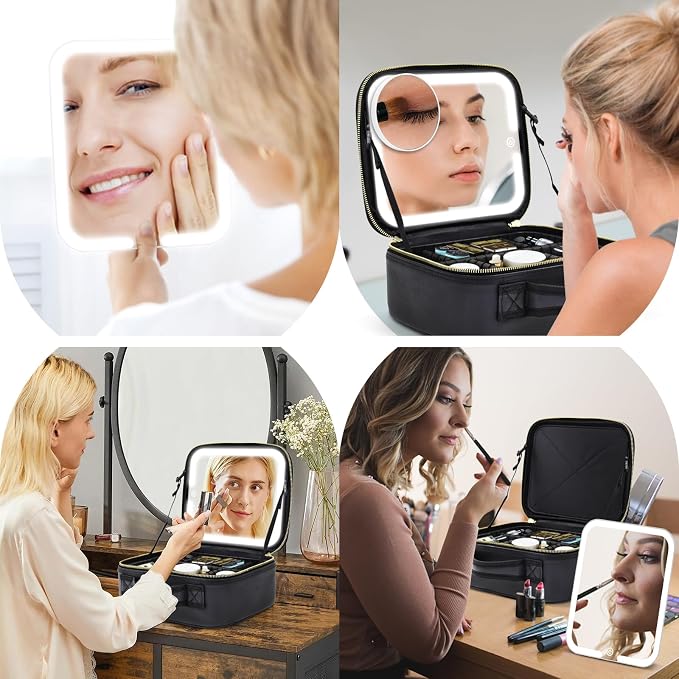Makeup Bag with Magnetic Detachable Lighted Mirror 360° Swivel Angle, Travel - Image 5