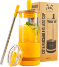 Pandaloo® Glass Cups With Lids and Straws -20 Fl Oz- Perfect Size Iced Coffee Cup - Smoothie Cup With Bamboo Lid and On the go Lid - Glass Tumbler With Straw (1 Count (Pack of 1), Maracuja Dream) by Pandaloo