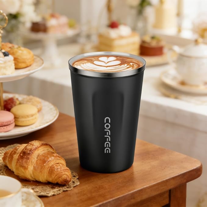 MOMSIV 12oz Travel Mug, Insulated Coffee Cup with Leakproof Lid, Vacuum Stainless Steel Double Walled Reusable Tumbler for Hot and Cold Water Coffee and Tea In Travel and Car Black - Image 8