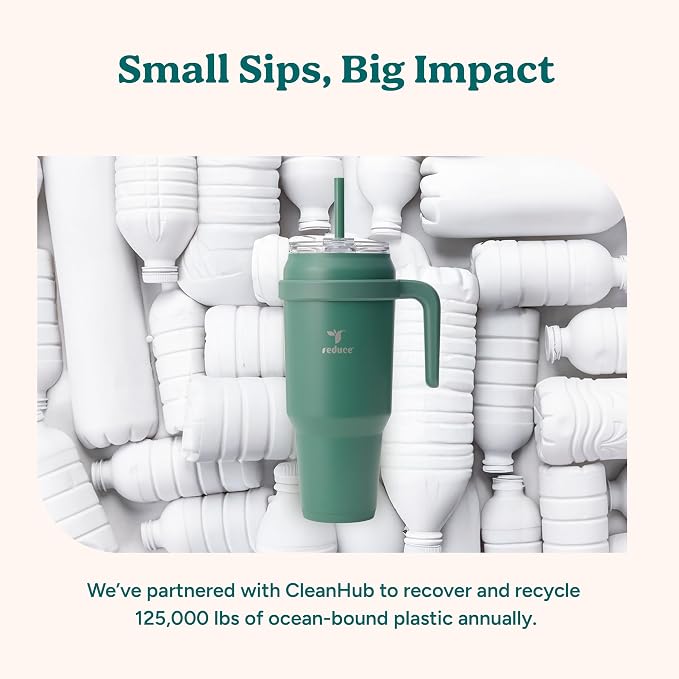 REDUCE 50 oz Stainless Steel Tumbler with Handle - Dual-Wall Vacuum Insulated Travel Mug, Sweat-Proof Lid & Reusable Straw - Keeps Drinks Cold for 24 Hrs, Fits Cupholders, Dishwasher Safe - Black - Image 8