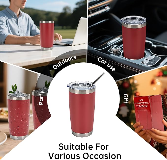 IEOVIEE 32 Pack, 20oz Stainless Steel Bulk Tumblers with Lids and Straws, Double Wall Insulated Travel Coffee Mug, Durable Powder Coated Tumbler Bulk Cup for Cold and Hot Drinks(Red) - Image 8