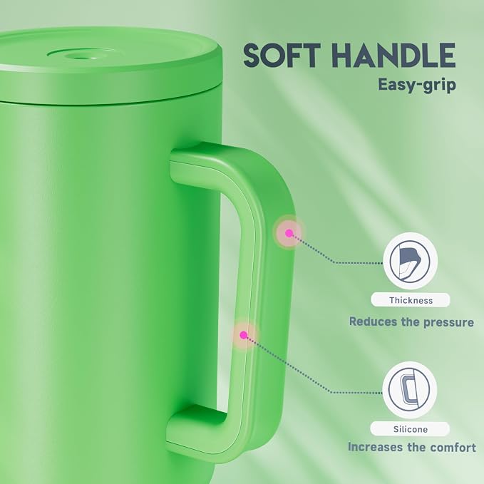 Meoky 40 oz Tumbler with Handle and Straw: Stainless Steel Insulated Tumbler with Lid and Straw - 100% Leak Proof Tumbler for Car Cup Holders - Travelers Commuters Workers, Green - Image 6