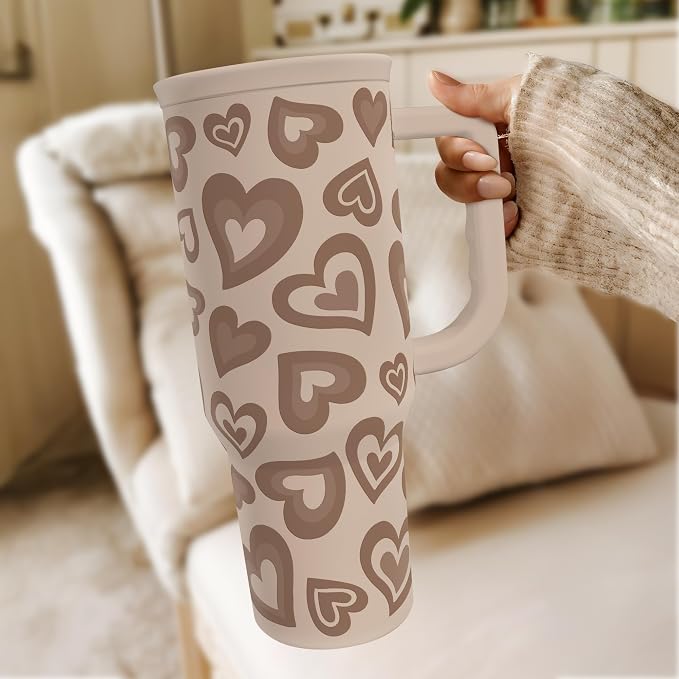 SANDJEST Heart Tumbler with Handle and Straw 40oz – Stainless Sleel Slider Tumbler Travel Coffee Mug for Women - Gift Idea for Birthday Christmas Valentine's Day - Image 7