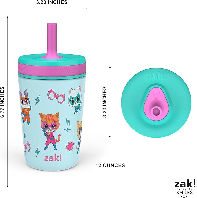 Zak Designs SuperKitties Kelso Toddler Cups For Travel or At Home, 12oz Vacuum Insulated Stainless Steel Sippy Cup With Leak-Proof Design is Perfect For Kids (Ginny, Sparks, Buddy, Bitsy) - Image 10