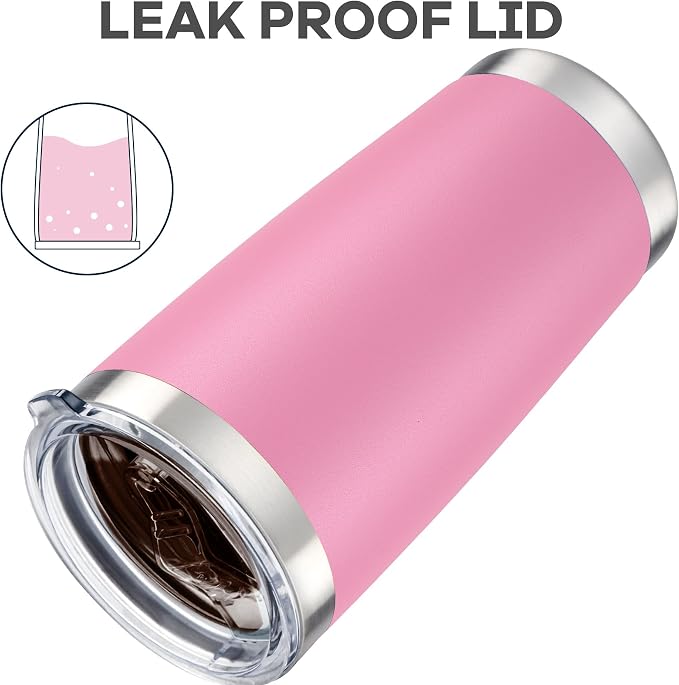 20 oz Tumbler with Lid Stainless Steel Double Wall Vacuum Insulated Tumblers Powder Coated Cups Travel Mug Keep Drinks Cold and Hot, Pink - Image 4