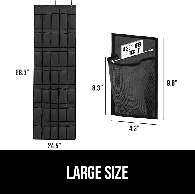 GORILLA GRIP Over the Door Shoe Organizer, 35 Large Breathable Mesh Pockets - Image 6