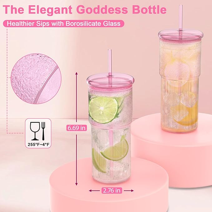 Luiaiog Glass Cups with Lids and Glass Straws, High Borosilicate 20OZ Pink Tumblers (2Pcs) for Coffee, Tea, Juice, Smoothies, Hot & Cold Drinks at Home/Office - Image 4