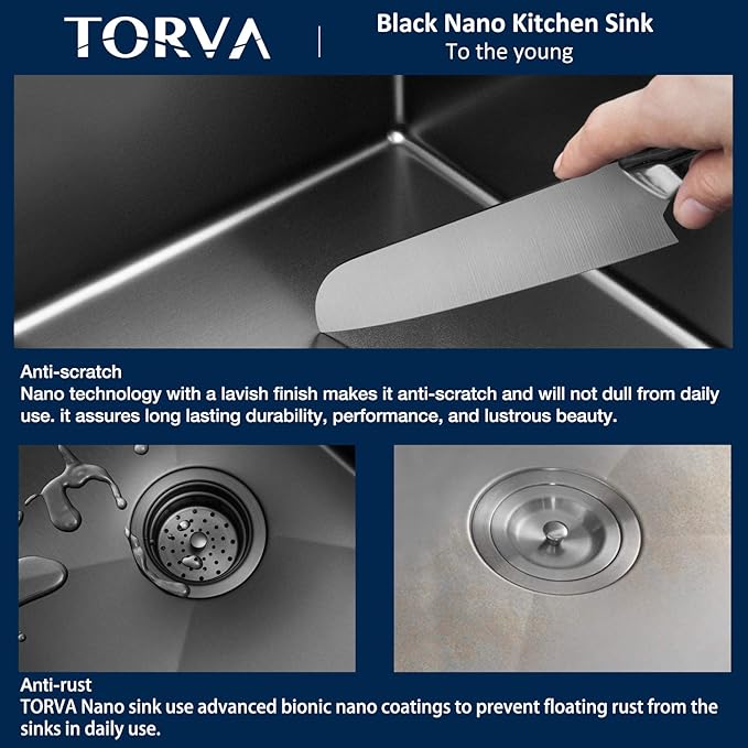 TORVA Bar Sink, TORVA 14 x 18 Inch Undermount Kitchen Sink, Gloss Black PVD - Image 5