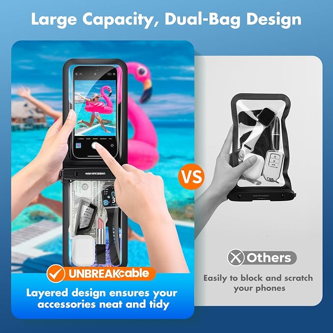 UNBREAKcable IPX8 Waterproof Phone Pouch 2-Pack, Double Space Waterproof Phone - Image 2