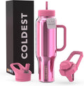 Coldest Tumbler with Handle and Straw - 100% Spill Proof Tumbler with Straw (3 Lids) - Stainless Steel Insulated Leakproof Tumblers for Women & Men - 46 oz (Pink Reflections) by Coldest