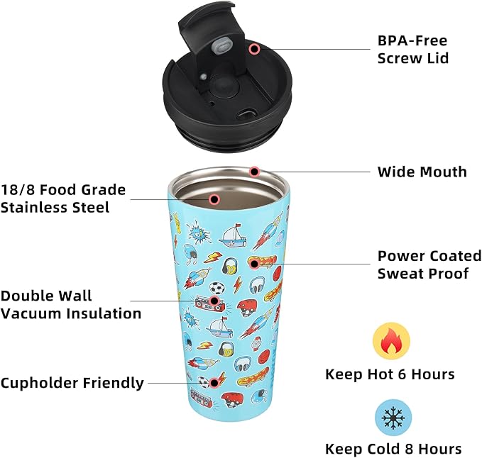 BJPKPK 22oz Insulated Tumbler With lid And Straw Stainless Steel Tumblers Travel Coffee Mug Reusable Thermal Cup,Playground - Image 2