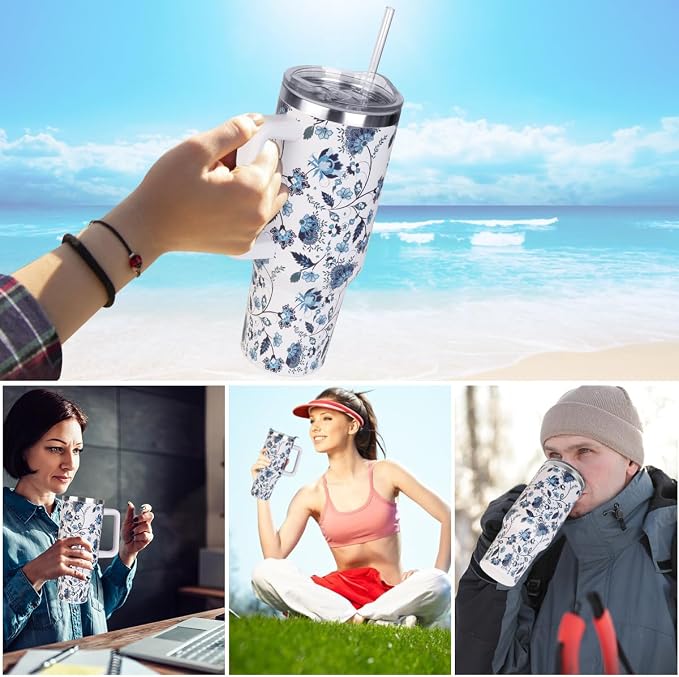 SYACOT 40 oz Tumbler with Handle and Straw Stainless Steel Insulated Tumbler Leak Proof Lid and Straw Lid Reusable Travel Mug Coffee Mug Cup Dishwasher Safe Keep Drinks Cold and Hot (Ceramics) - Image 7