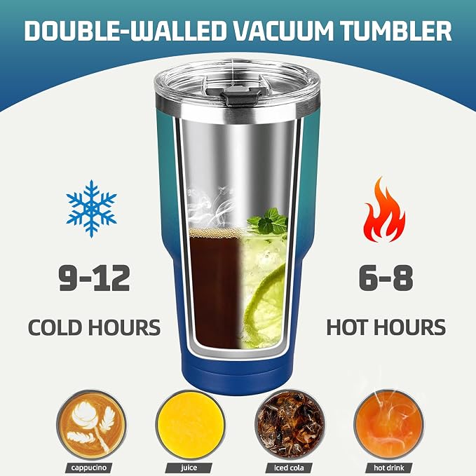 30 oz Tumbler with Lids and Straws, Stainless Steel Insulated Coffee Tumbler, Double Wall Vacuum Insulated Travel Mug Cup, Leakproof Thermal Coffee Cup for Hot and Cold Drinks (dark green blue) - Image 4