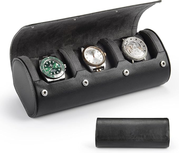 Watch Travel Case for Men: 3 Slot Watch Box Organizer Display Case by HELMDY
