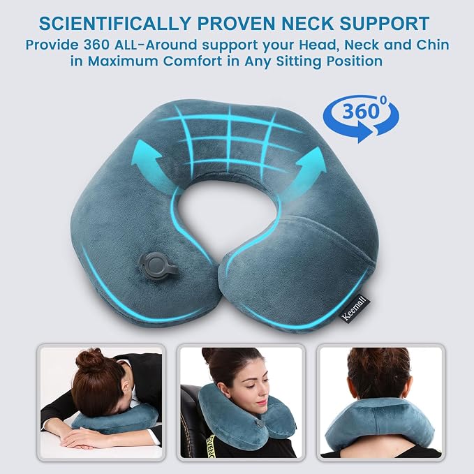 Inflatable Travel Neck Pillow for Airplane Train Car Washable Pillowcase U - Image 4