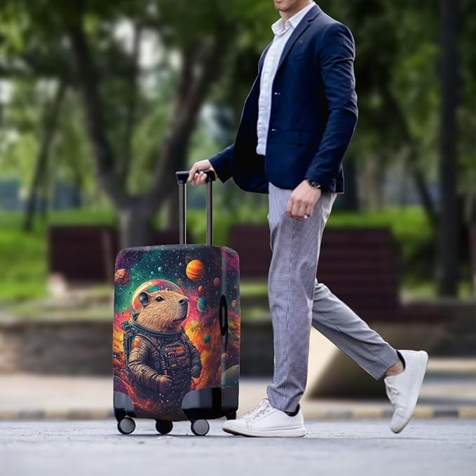 Cute Capybara Suitcase Cover Fit 18-21 Inch Anti-Scratch Washable Spandex - Image 3