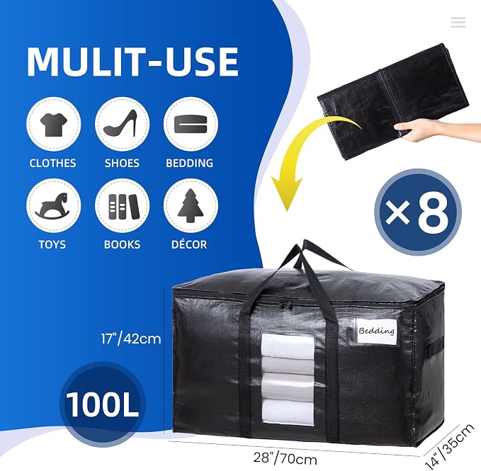 TAILI Extra Large Moving Bags, 8 Pack Black Heavy Duty Totes - Image 7