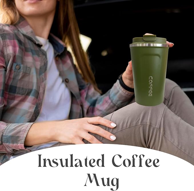 YINBAOGE Insulated Travel Coffee Mug, Spill & Leak Proof, Portable To Go Camping Stainless Steel Coffee Tumbler, Reusable Thermal Coffee Cup with Lid for Hot & Cold Drinks (2nd-Green, 17 OZ) - Image 6