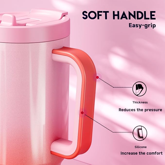 Meoky 32 oz Tumbler with Handle and Flip Straw, 100% Leakproof Tumbler with Lid and Straw, Stainless Steel Insulated Cup, Cupholder Friendly, Keeps Cold for 24 Hours (Flamingo) - Image 4