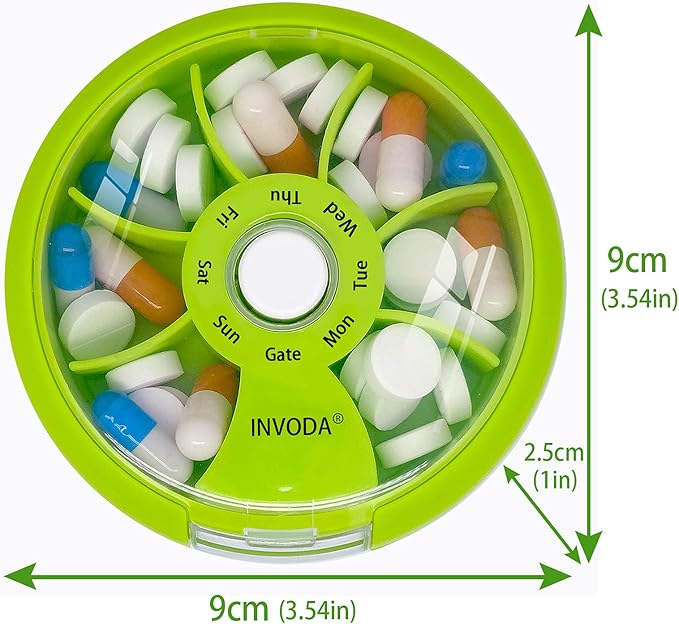 INVODA Weekly Pill Organizer 7 Compartment Rotating Pill Box - Image 3