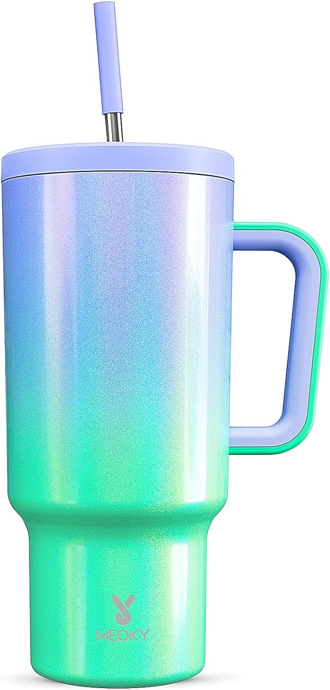 Meoky 40oz Tumbler with Handle, Leak-proof Lid and Straw, Insulated Coffee Mug Stainless Steel Travel Mug, Keeps Cold for 34 Hours or Hot for 10 Hours (Fairyland) by MEOKY