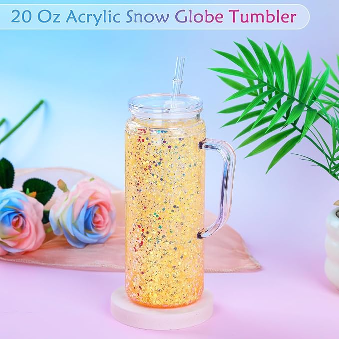 20 Oz Acrylic Snow Globe Tumbler Cup with Handle, Double Wall Plastic Snowglobe Tumbler with Pre-Drilled Hole and Plug for Glitter DIY, 6 Pack - Image 2
