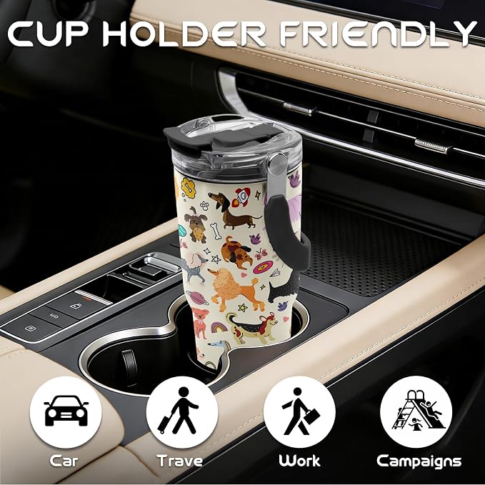 20oz Dog Tumblers - Dogs Tumbler with Straw Handle, Leak-proof, BPA-free, Double Wall Insulated, Sports Gifts Cup for Boys Girls, Insulated Coffee Tumbler Puppy Stainless Steel Cup Gifts - Image 4