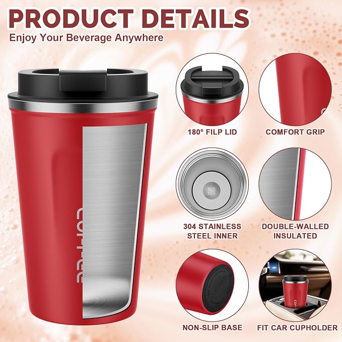 MOMSIV 12oz Travel Mug, Insulated Coffee Cup with Leakproof Lid, Vacuum Stainless Steel Double Walled Reusable Tumbler for Hot and Cold Water Coffee and Tea In Travel and Car - Image 5