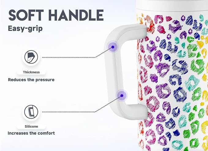 Meoky 50 oz Tumbler with Handle, Tumbler with Lid and Straw, Insulated Stainless Steel Travel Mug, 100% Leak-proof, Keeps Cold for 36 Hours or Hot for 12 Hours (Kiss) - Image 4