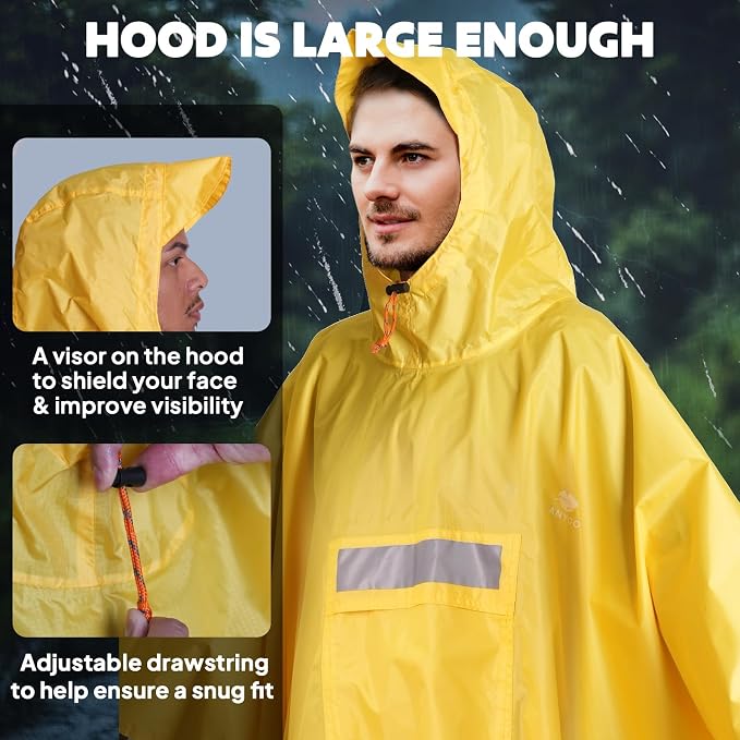 ANYOO Hooded Rain Poncho for Adults Waterproof Lightweight Rain Coat for Men - Image 5