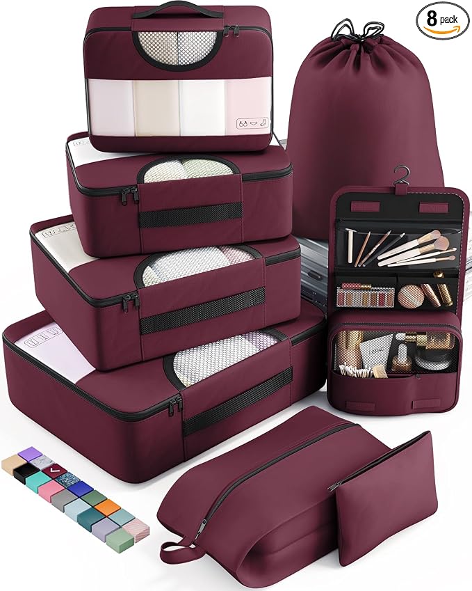 Veken 8 Set Packing Cubes for Travel Essentials, Suitcase Organizer Bags in 4 by Veken