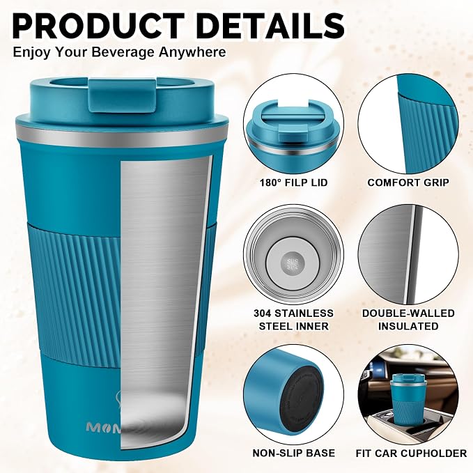 MOMSIV 17oz Travel Mug, Insulated Coffee Cup with Leakproof Lid, Vacuum Stainless Steel Double Walled Reusable Tumbler for Hot and Cold Water Coffee and Tea In Travel and Car - Image 5