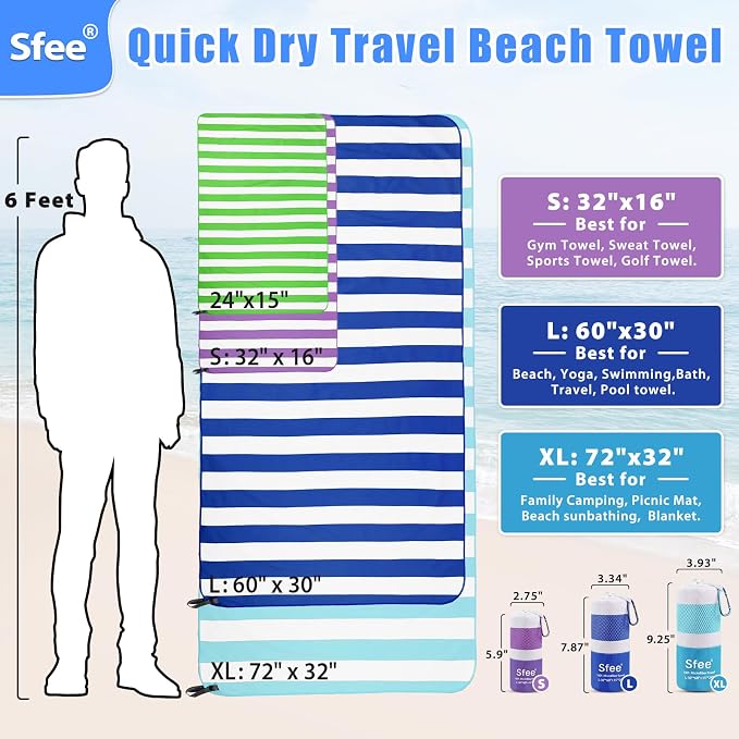 Sfee 4 Pack Microfiber Travel Towel, Beach Towel Quick Dry Towel Camping Towel - Image 6