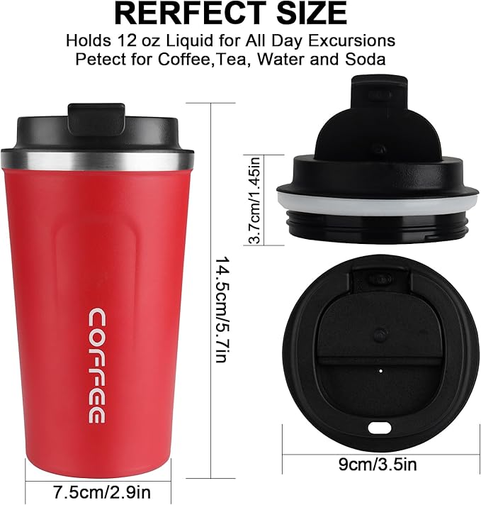 CS COSDDI 12 oz Stainless Steel Vacuum Insulated Tumbler - Coffee Travel Mug Spill Proof with Lid - coffee Cup for Keep Hot/Ice Coffee,Tea and Beer （Red） - Image 4