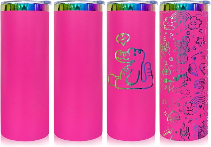 20 oz Skinny Tumblers Stainless Steel Tumbler with Lid and Straw Double Wall Vacuum Insulated Coffee Mug 20oz Powder Coated Cup for Hot and Cold Drinks(Rosy,4 pack) by FunTrans