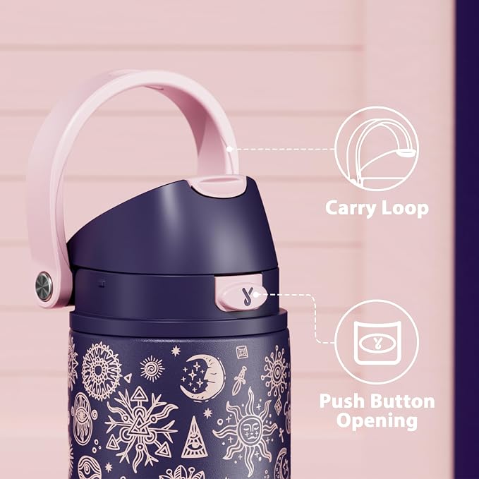 24 oz Insulated Water Bottle for Women: Meoky Stainless Steel Metal Water Bottle with 2-in-1 Straw and Spout Lid - Leak Proof, Cold for 24 Hours, Protective Silicone Base, BPA-Free for School, Arcana - Image 4