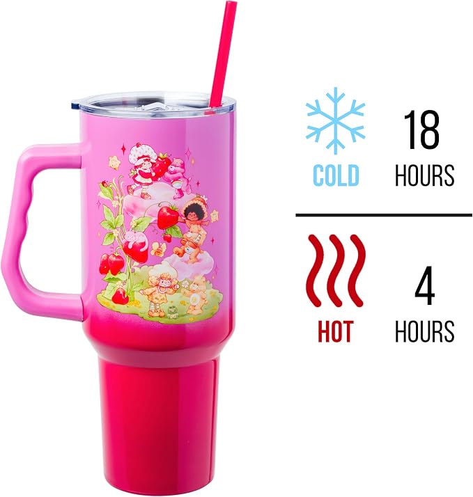 Silver Buffalo Care Bears and Strawberry Shortcake Ombre Double Walled Stainless Steel Tumbler with Handle, Fits in Standard Cup Holder, 40 Ounces - Image 3