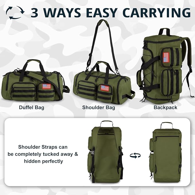 Tactical Gym Bag for Men，50L Large 3 in 1 Sports Duffle Bag - Image 5