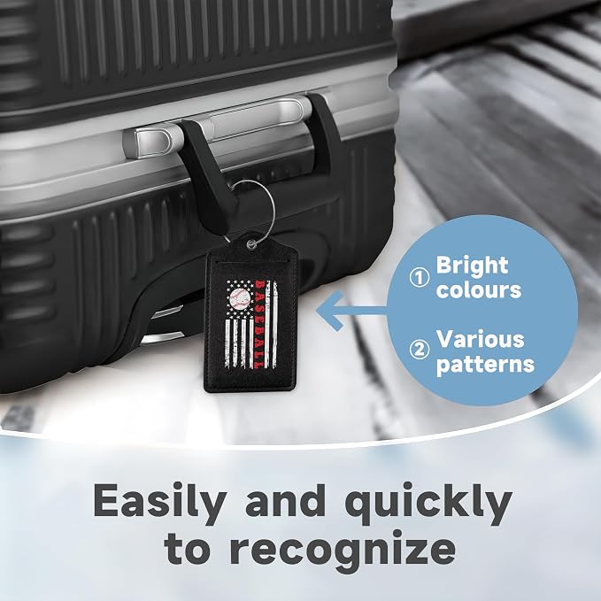2 Pack Leather Luggage Tag for Suitcase Vintage Baseball American Flag Unique - Image 4